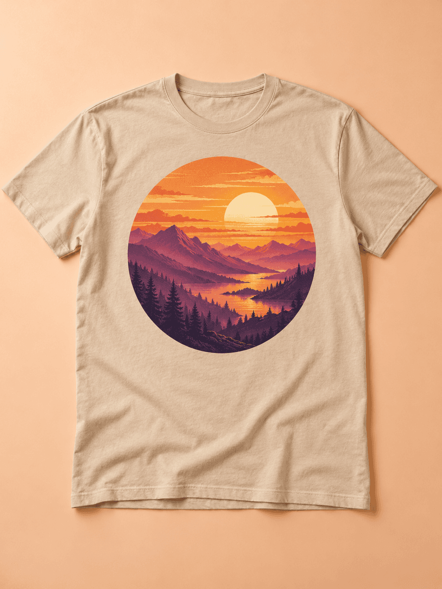 AI generated sunset mountain design