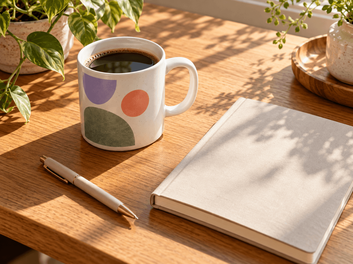 Custom mug design displayed in home setting